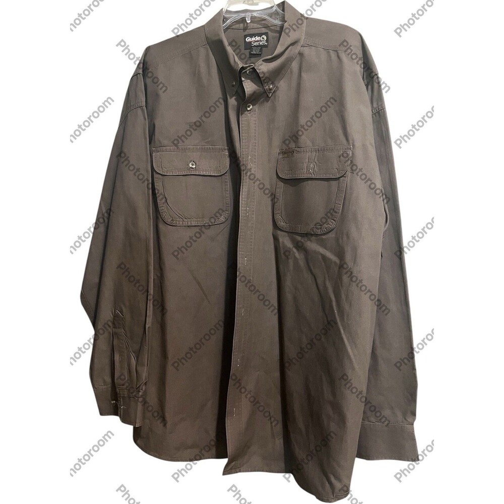 Guide Series Men’s Button Up Shirt Size 2XLT  Brown Long Sleeve Cotton